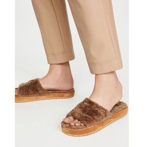 Vince Kalina Shearling-Lined Suede Slippers Size 8 Brown Cabincore Cozy Baddie